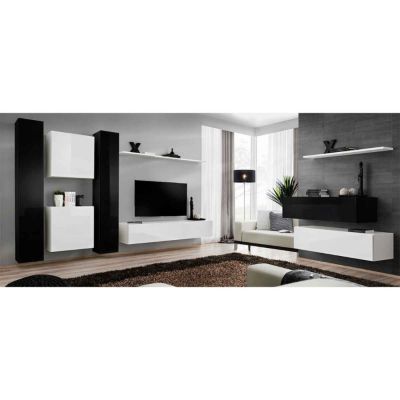 Meuble TV Mural Design "Switch VI" 330cm Noir & Blanc