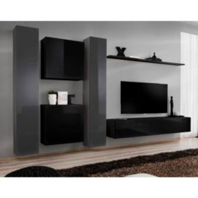 Meuble TV Mural Design "Switch VI" 330cm Noir & Gris