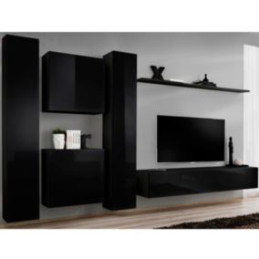 Meuble TV Mural Design "Switch VI" 330cm Noir