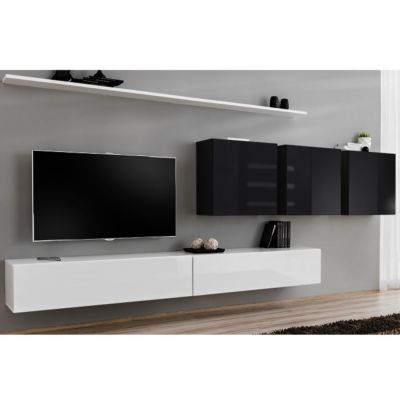 Meuble TV Mural Design "Switch VII" 340cm Blanc & Noir