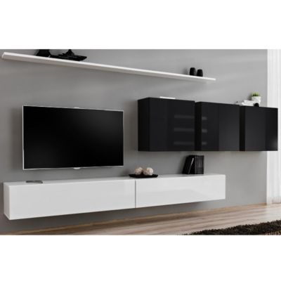 Meuble TV Mural Design "Switch VII" 340cm Blanc & Noir
