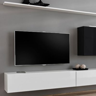 Meuble TV Mural Design "Switch VII" 340cm Blanc & Noir