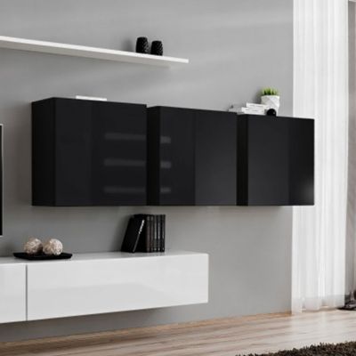 Meuble TV Mural Design "Switch VII" 340cm Blanc & Noir