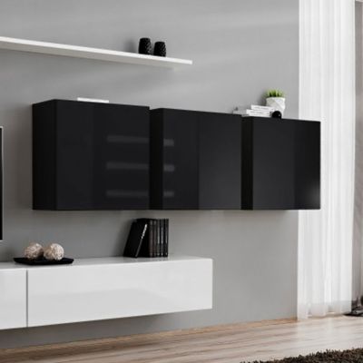 Meuble TV Mural Design "Switch VII" 340cm Blanc & Noir