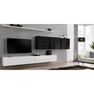 Meuble TV Mural Design "Switch VII" 340cm Blanc & Noir