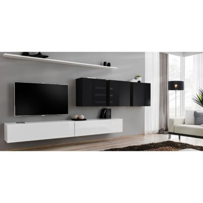 Meuble TV Mural Design "Switch VII" 340cm Blanc & Noir
