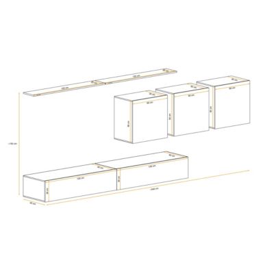 Meuble TV Mural Design "Switch VII" 340cm Blanc & Noir