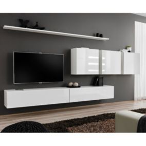 Meuble TV Mural Design "Switch VII" 340cm Blanc