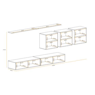 Meuble TV Mural Design "Switch VII" 340cm Gris & Blanc