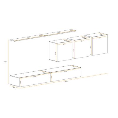 Meuble TV Mural Design "Switch VII" 340cm Gris & Naturel