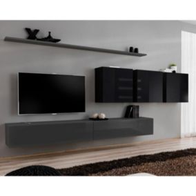 Meuble TV Mural Design "Switch VII" 340cm Gris & Noir