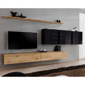 Meuble TV Mural Design "Switch VII" 340cm Naturel & Noir