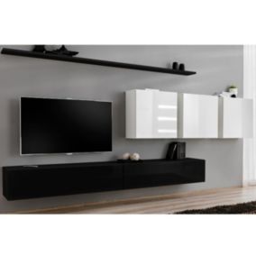 Meuble TV Mural Design "Switch VII" 340cm Noir & Blanc