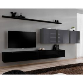 Meuble TV Mural Design "Switch VII" 340cm Noir & Gris