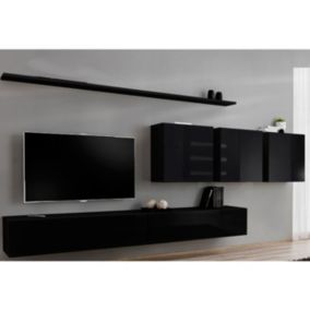 Meuble TV Mural Design "Switch VII" 340cm Noir