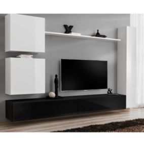 Meuble TV Mural Design "Switch VIII" 280cm Blanc & Noir