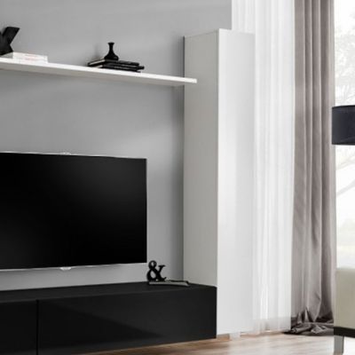 Meuble TV Mural Design "Switch VIII" 280cm Blanc & Noir