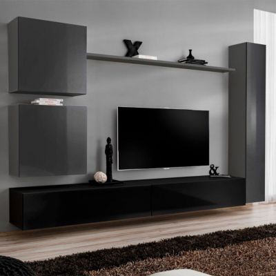 Meuble TV Mural Design "Switch VIII" 280cm Gris & Noir