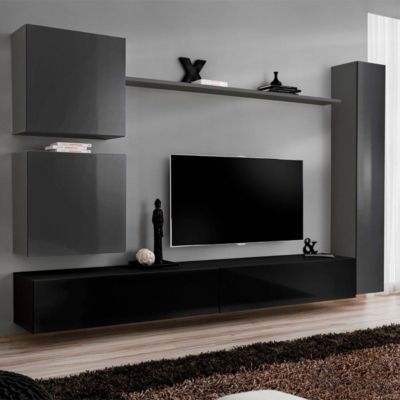 Meuble TV Mural Design "Switch VIII" 280cm Gris & Noir