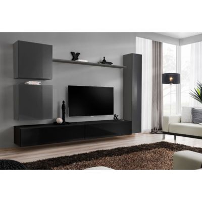 Meuble TV Mural Design "Switch VIII" 280cm Gris & Noir