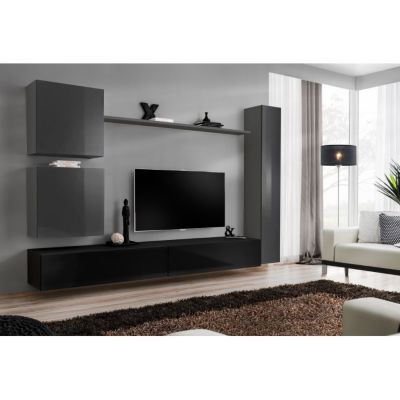 Meuble TV Mural Design "Switch VIII" 280cm Gris & Noir