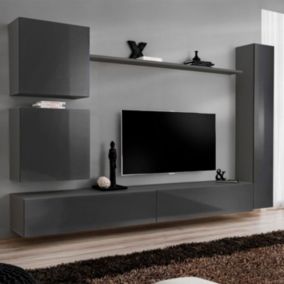 Meuble TV Mural Design "Switch VIII" 280cm Gris