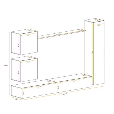 Meuble TV Mural Design "Switch VIII" 280cm Naturel & Blanc