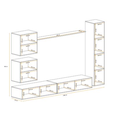 Meuble TV Mural Design "Switch VIII" 280cm Naturel & Blanc