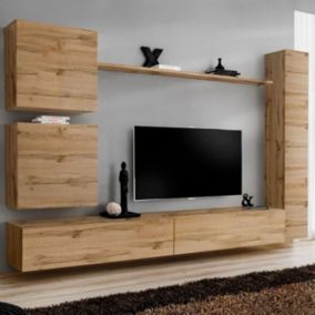 Meuble TV Mural Design "Switch VIII" 280cm Naturel