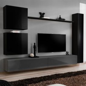 Meuble TV Mural Design "Switch VIII" 280cm Noir & Gris