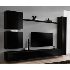 Meuble TV Mural Design "Switch VIII" 280cm Noir