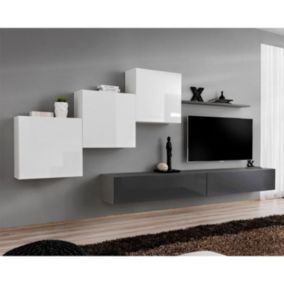 Meuble TV Mural Design "Switch X" 330cm Blanc & Gris