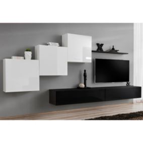 Meuble TV Mural Design "Switch X" 330cm Blanc & Noir