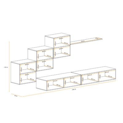 Meuble TV Mural Design "Switch X" 330cm Gris & Blanc