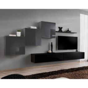 Meuble TV Mural Design "Switch X" 330cm Gris & Noir