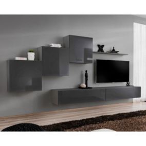 Meuble TV Mural Design "Switch X" 330cm Gris