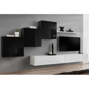 Meuble TV Mural Design "Switch X" 330cm Noir & Blanc