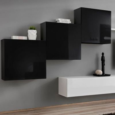 Meuble TV Mural Design "Switch X" 330cm Noir & Blanc