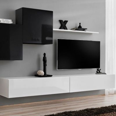 Meuble TV Mural Design "Switch X" 330cm Noir & Blanc