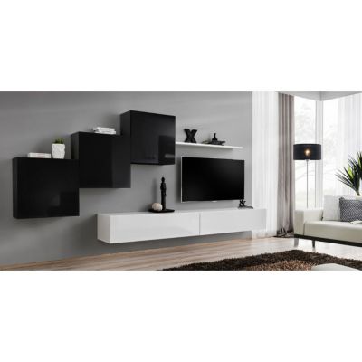 Meuble TV Mural Design "Switch X" 330cm Noir & Blanc