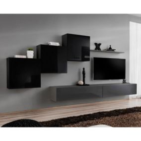 Meuble TV Mural Design "Switch X" 330cm Noir & Gris