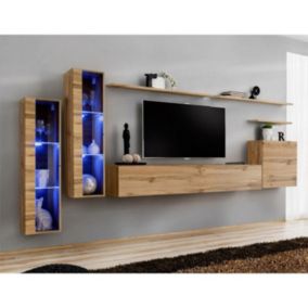 Meuble TV Mural Design "Switch XI" 330cm Naturel