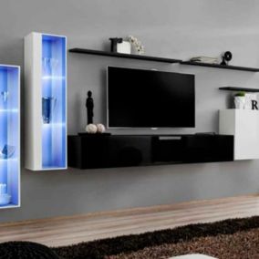 Meuble TV Mural Design "Switch XI" 330cm Noir & Blanc