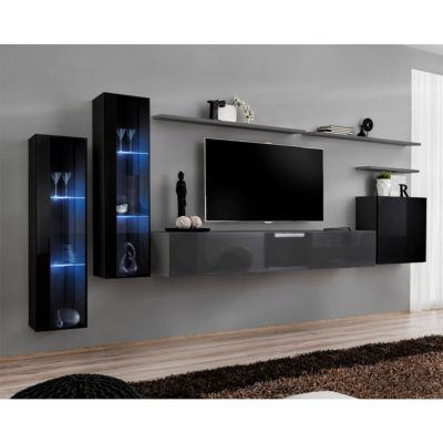Meuble TV Mural Design "Switch XI" 330cm Noir & Gris