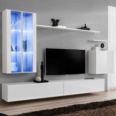 Meuble TV Mural Design "Switch XII" 270cm Blanc
