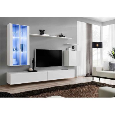 Meuble TV Mural Design "Switch XII" 270cm Blanc