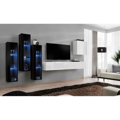Meuble TV Mural Design "Switch XIII" 330cm Blanc & Noir