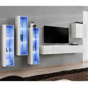 Meuble TV Mural Design "Switch XIII" 330cm Blanc