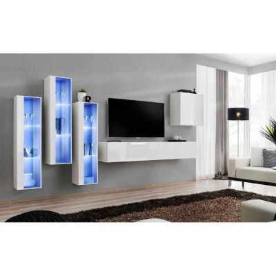 Meuble TV Mural Design "Switch XIII" 330cm Blanc