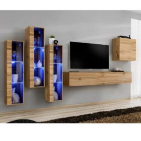 Meuble TV Mural Design "Switch XIII" 330cm Naturel